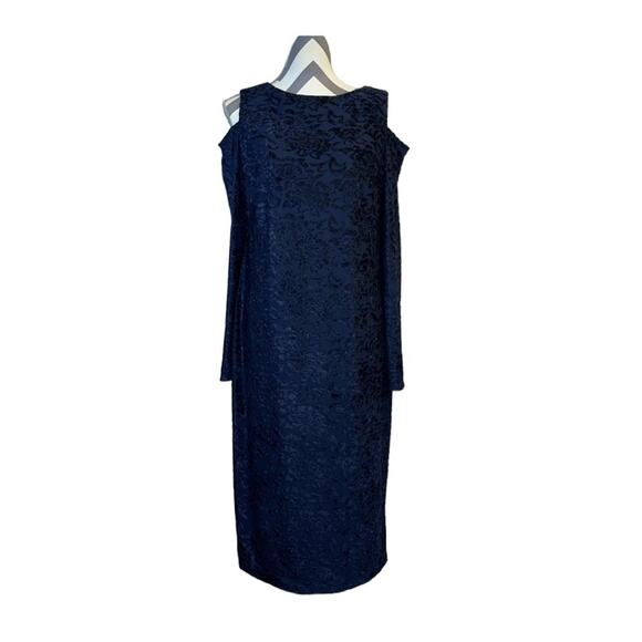 Maggy London Off shoulder Long sleeve Velvet Navy Midi Women's Sheath Dress 14 - Picture 2 of 9